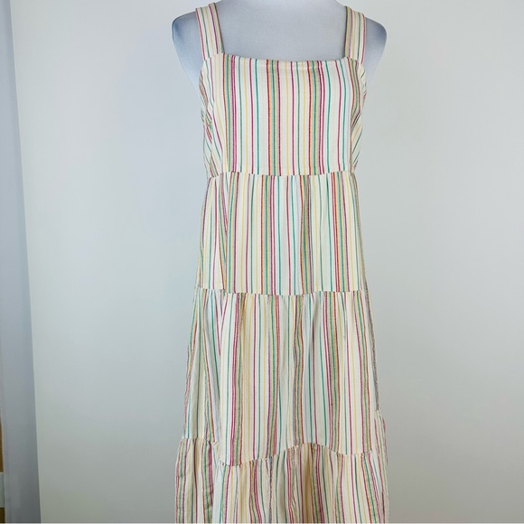 Madewell Button Back Tiered Rainbow Stripe Dress Size 4 Tall - Picture 2 of 11